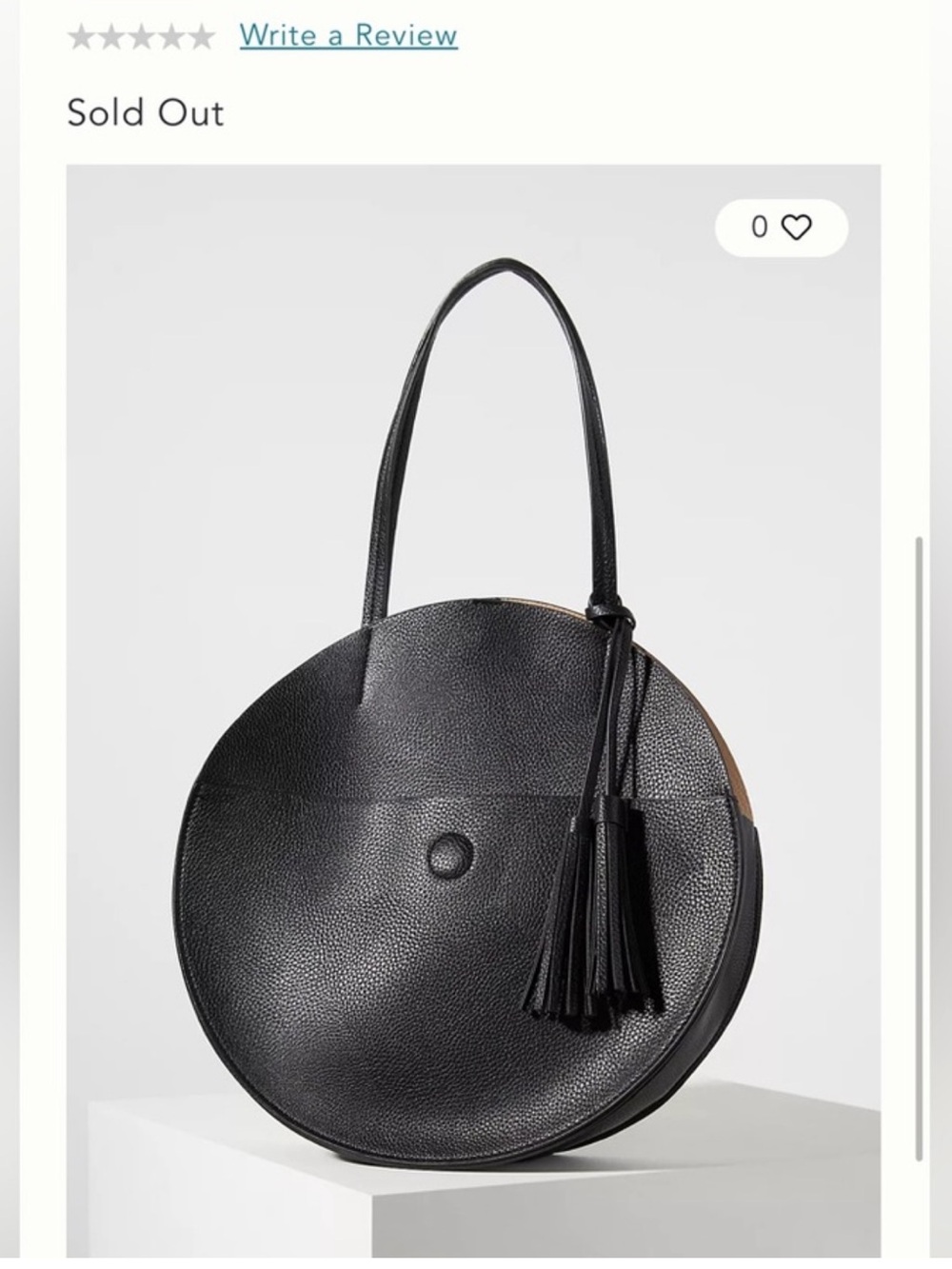 Anthropologie Round Black Leather Tote Bag with Tassel
